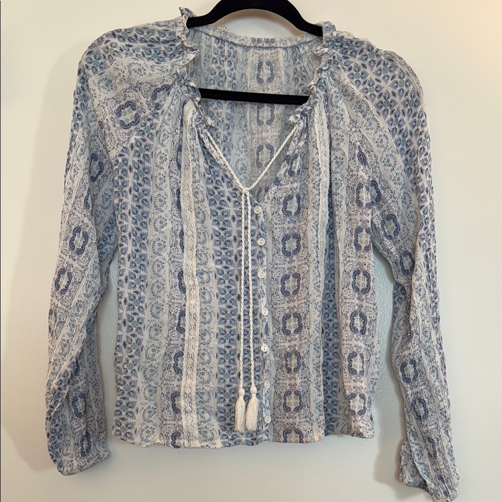 Bohemian Blue and Cream Women's Top